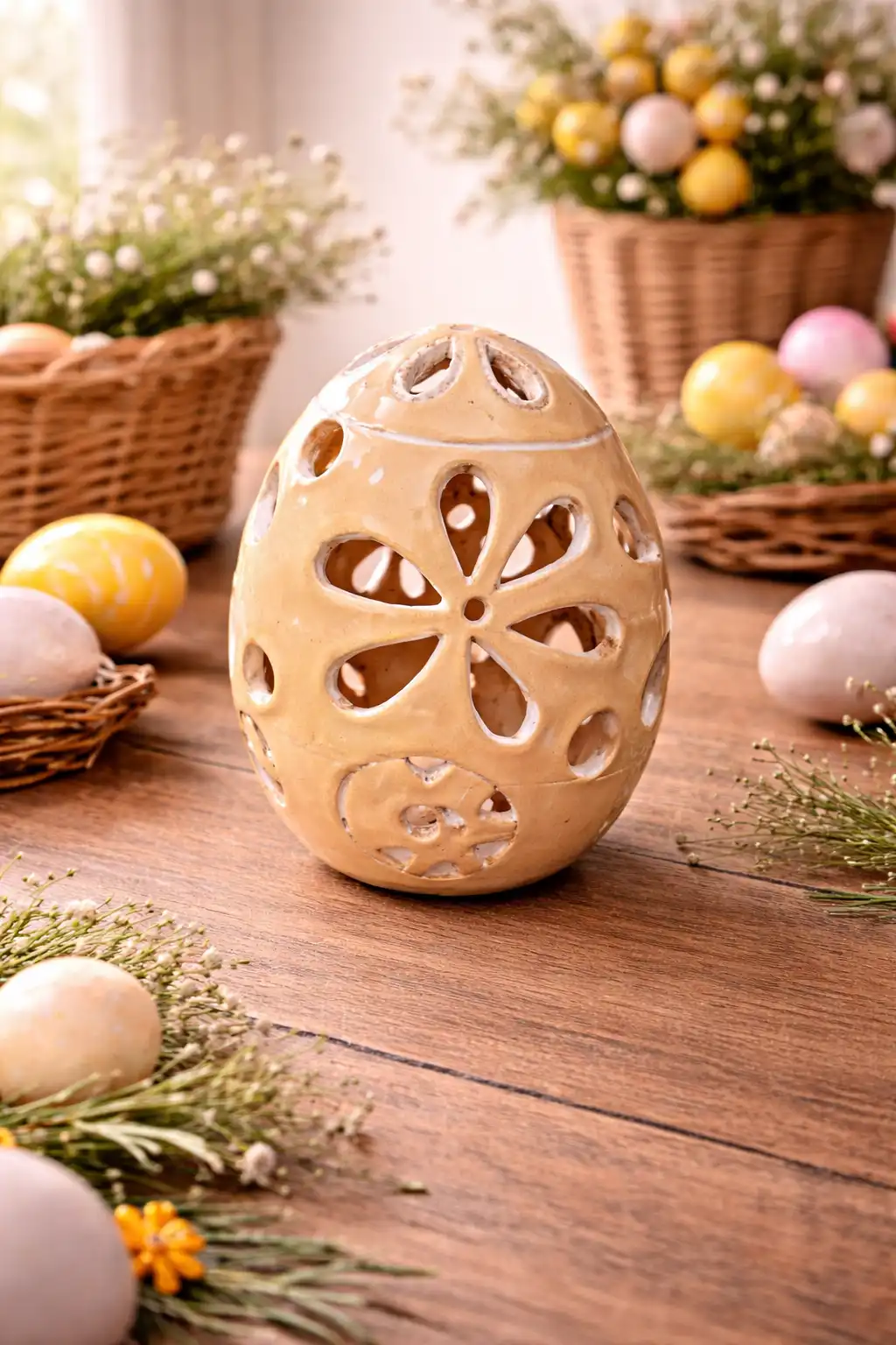 Flora Light Egg – Χειροποίητο Κεραμικό Αυγό με Ανθισμένο Μοτίβο - Image 2