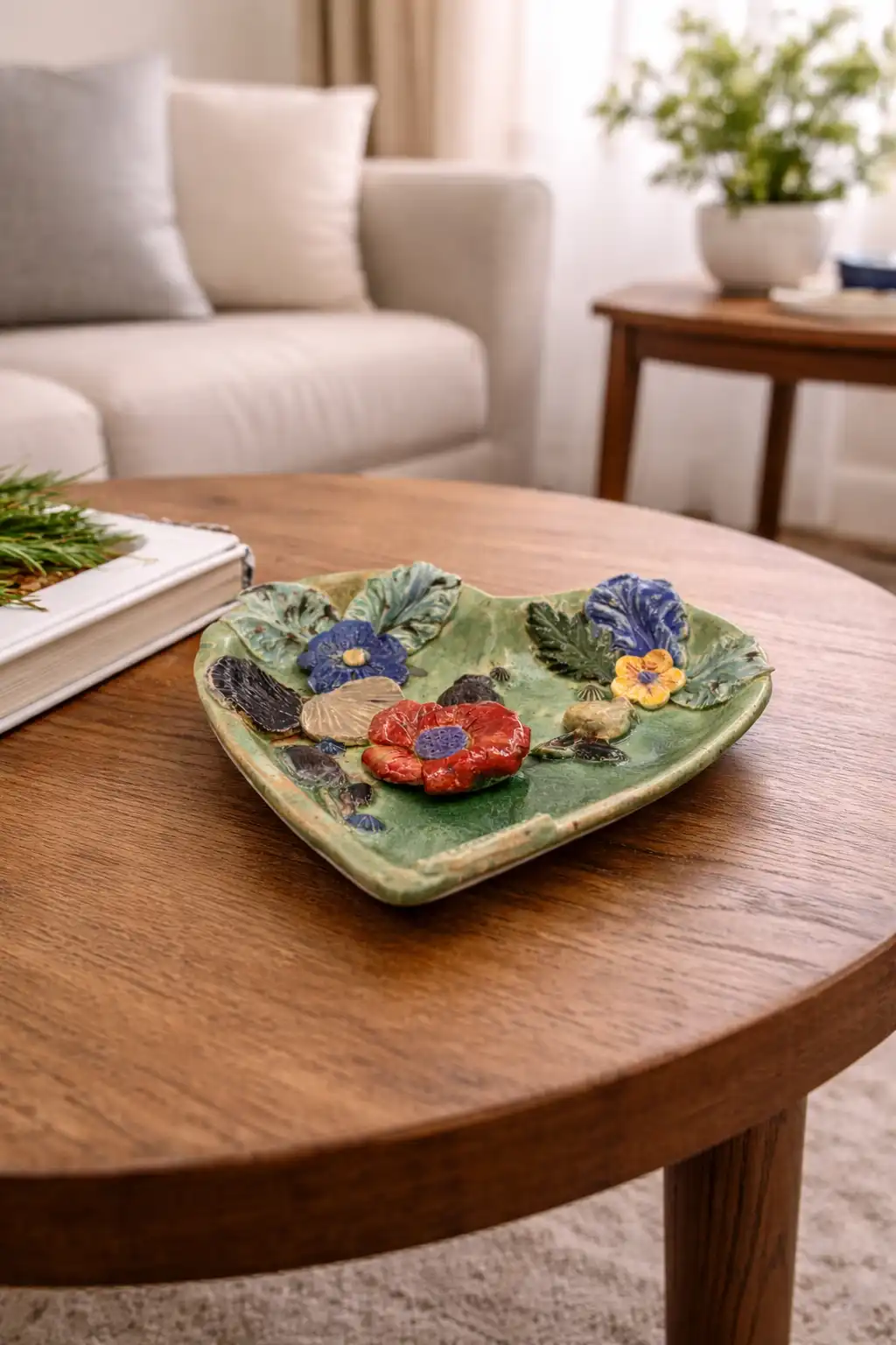 Handcrafted Floral Ceramic Dish – Χειροποίητο Διακοσμητικό Πιάτο με Ανάγλυφα Λουλούδια - Image 2